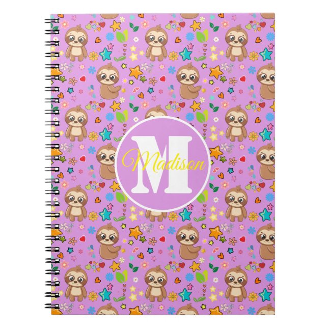 Cute Pink Floral Sloth Pattern Notizblock (Vorderseite)