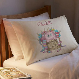 Cute Pink Fluffy Sock Monster Kids Design Kissenbezug