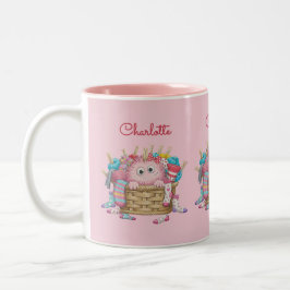 Cute Pink Fluffy Sock Monster Kids Design Zweifarbige Tasse