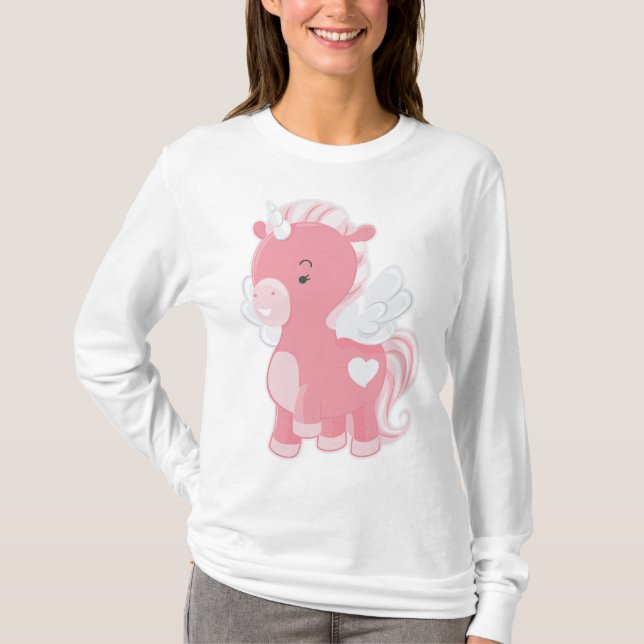 Cute Pink Flying Unicorn Pegacorn T-Shirt (Vorderseite)