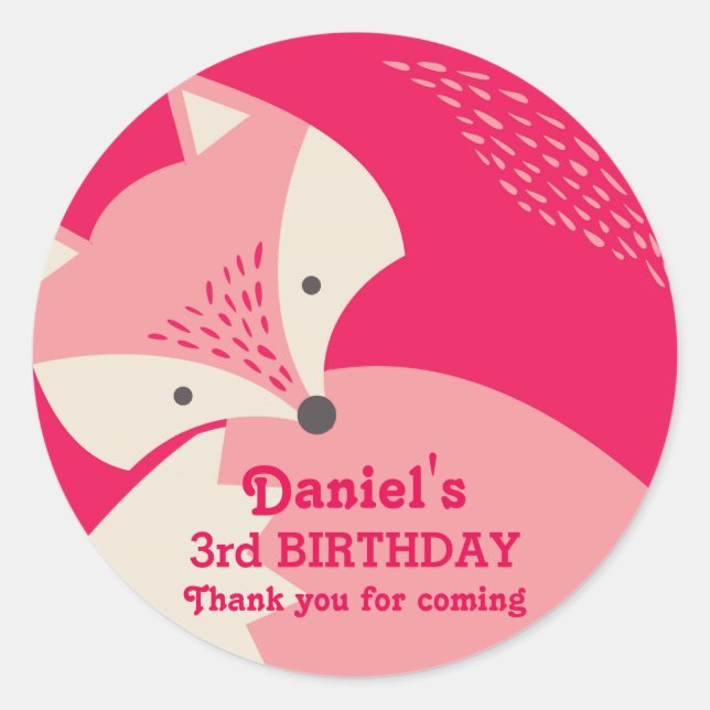 Cute Pink Fox Cartoon Animals Birthday Stickers (Vorderseite)