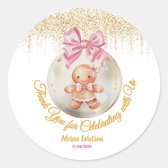 Cute Pink Gingerbread Girl Bauble Christmas Baby  Runder Aufkleber (Vorderseite)