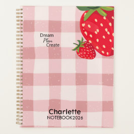 Cute Pink Gingham Strawberry Yearly Planner Planer
