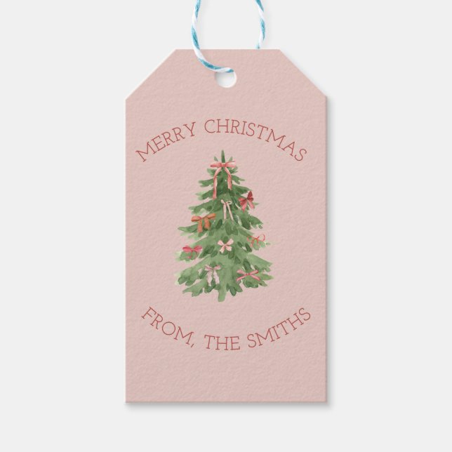 Cute Pink Girly Christmas Tree Gift Stickers Geschenkanhänger (Vorderseite)