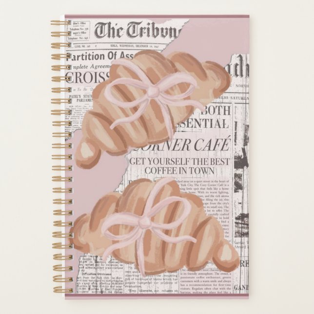 Cute ,pink ,girly planner with croissants . planer (Vorderseite)