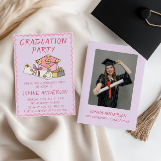 Cute Pink Graduation Party Invitation with Photo   Einladung