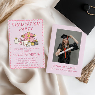Cute Pink Graduation Party Invitation with Photo   Einladung
