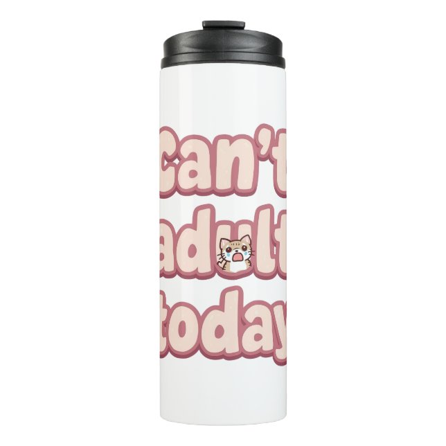 Cute Pink Graphic with Peeking Cat Thermosbecher (Vorderseite)