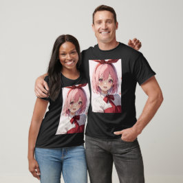 Cute Pink-Haired Anime Girl Illustration T-Shirt