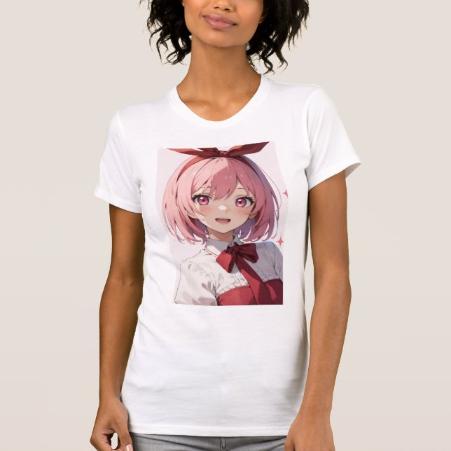 Cute Pink-Haired Anime Girl Illustration T-Shirt (Vorderseite)