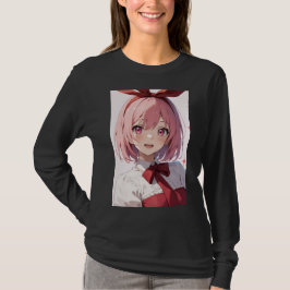 Cute Pink-Haired Anime Girl Illustration T-Shirt