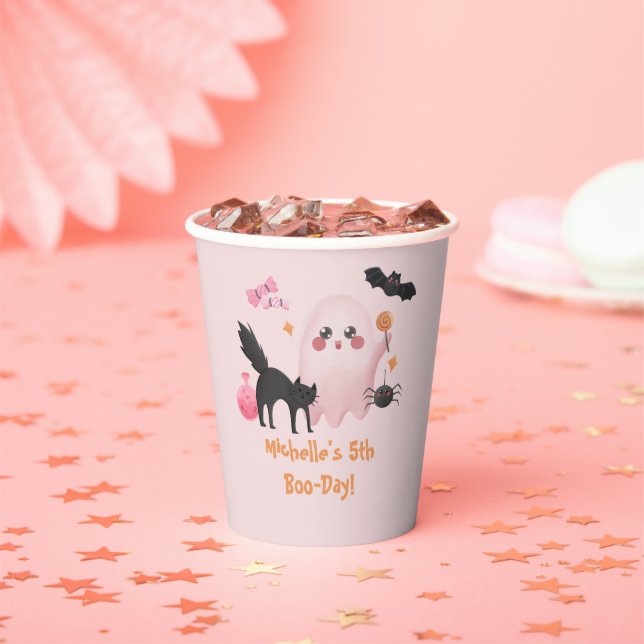 Cute Pink Halloween Birthday Party Pappbecher (Insitu)