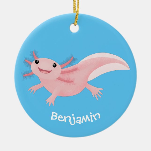 Cute pink happy axolotl keramik ornament (Vorne)