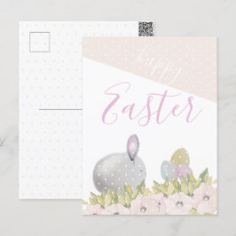 Cute Pink Happy Bunny Watercolor Feiertagspostkarte