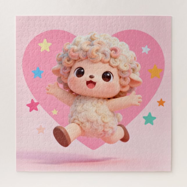 Cute Pink Heart Lamb Puzzle (Vertikal)
