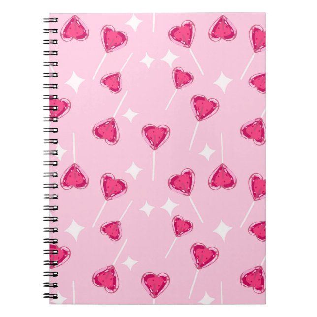 Cute Pink Heart Lollipop Seamless Pattern Notizblock (Vorderseite)