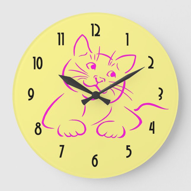 Cute Pink Kitty Cat Große Wanduhr (Vorderseite)