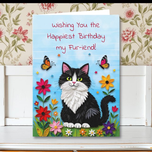 Cute Pink Kitty Cat in Flowers Birthday Karte (Von Creator hochgeladen)