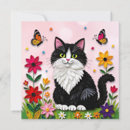 Cute Pink Kitty Cat in Flowers Einladung