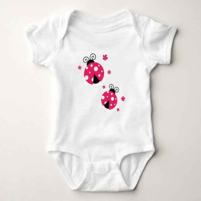 Cute Pink Labybirds and Flowers Baby Strampler (Vorderseite)