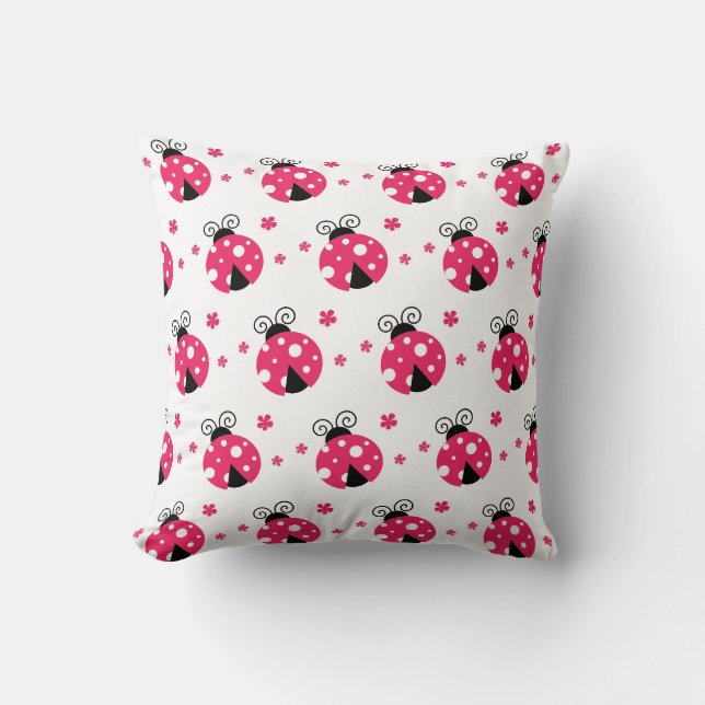 Cute Pink Labybirds and Flowers Kissen (Vorderseite)