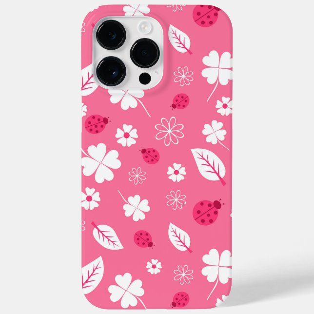 Cute Pink Ladybug and Clover Pattern iPhone Case (Rückseite)