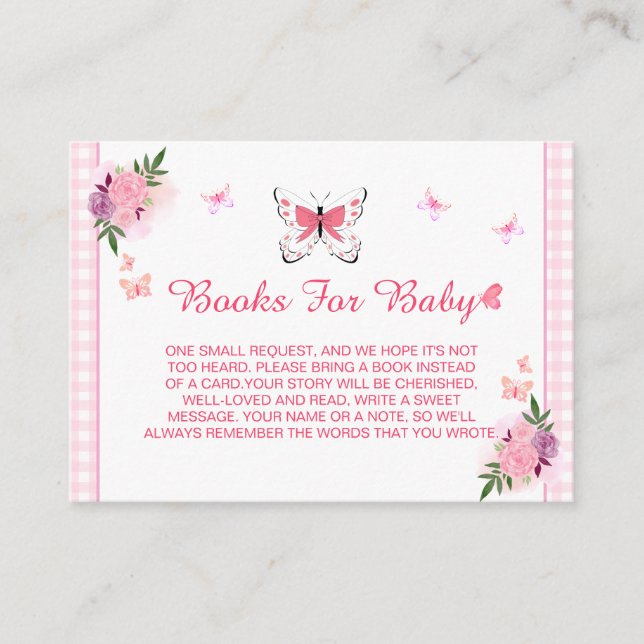 Cute Pink Little Butterfly Baby's Book Request  Begleitkarte (Vorderseite)