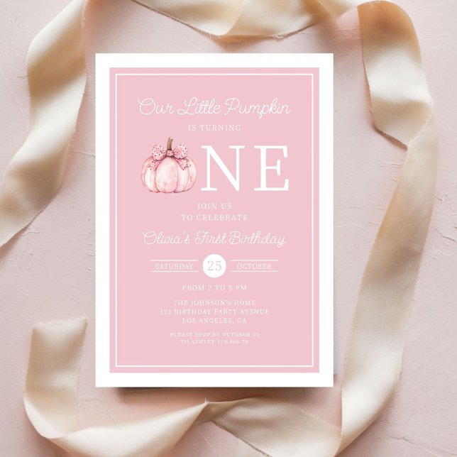 Cute Pink Little Pumpkin 1st Birthday Einladung (Cute Pink Little Pumpkin 1st Birthday Invitation)