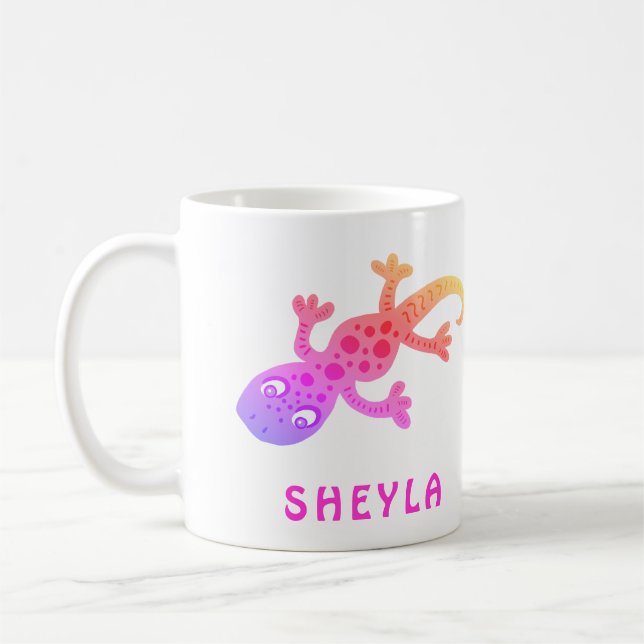 Cute Pink Lizard Gecko Nom Mug for Girls (Gauche)