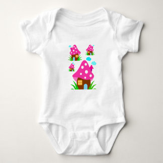 Cute Pink Mushroom House and Clouds  Baby Blanket Baby Strampler