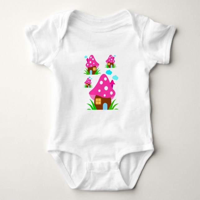 Cute Pink Mushroom House and Clouds  Baby Blanket Baby Strampler (Vorderseite)