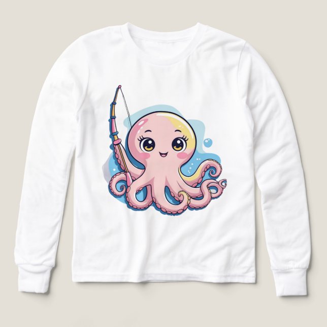 Cute Pink Octopus – Kids’ Long Sleeve Tee (Motif recto)