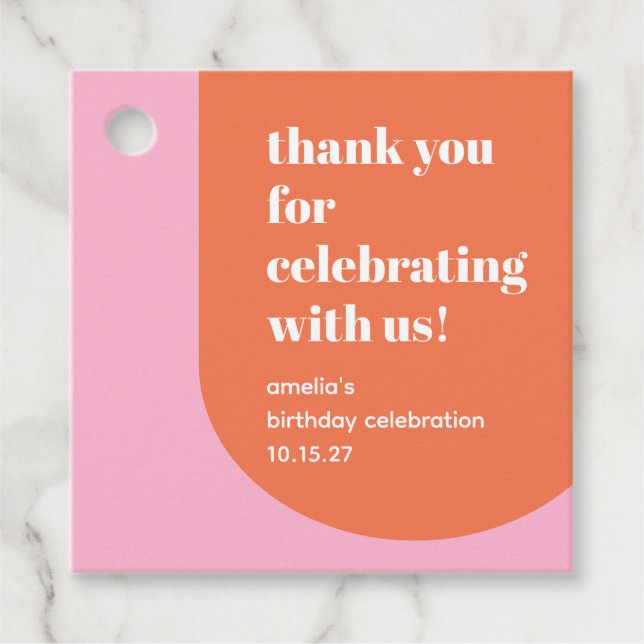 Cute Pink Orange 21st Birthday Custom Thank You  Geschenkanhänger (Vorderseite)