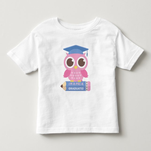 Cute Pink Owl on Pencil, pre K Graduate Kleinkind T-shirt (Vorderseite)