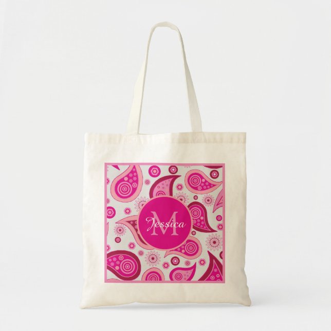 Cute Pink Paisley Personalised Tragetasche (Vorne)