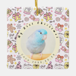 Cute Pink Pastel Christmas Pattern Photo Custom Keramikornament