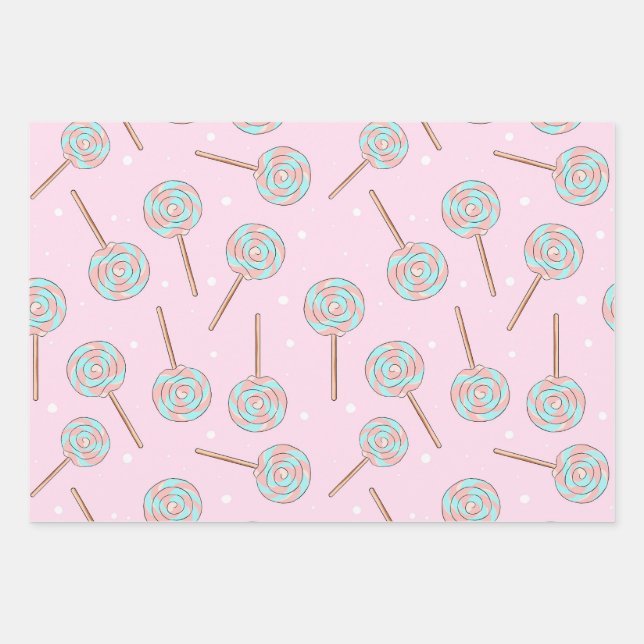Cute Pink Pastel Lollipop Seamless Pattern Geschenkpapier Set (Vorderseite)
