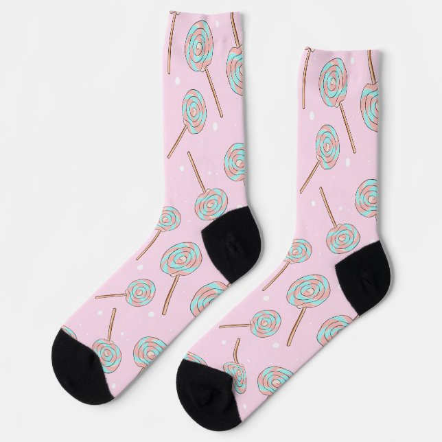 Cute Pink Pastel Lollipop Seamless Pattern Socken (Linkes Detail)