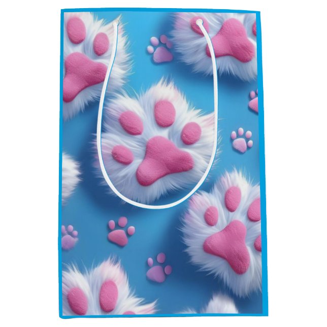 Cute Pink Paw Print Gift Bag Mittlere Geschenktüte (Vorderseite)