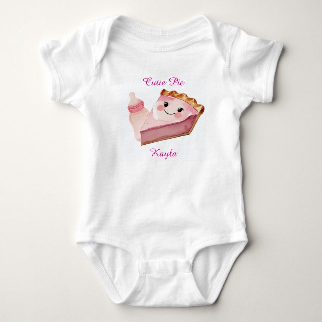 Cute Pink Pie & Bottle Infant Bodysuit  Baby Strampler (Vorderseite)