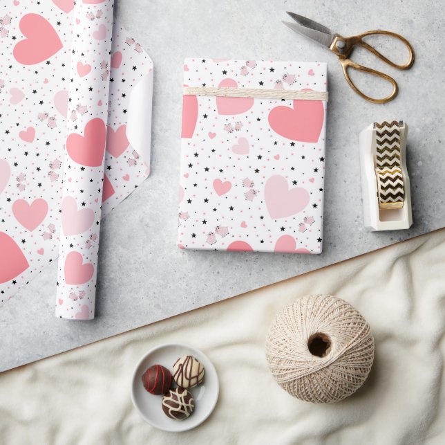 Cute pink pig for Valentine Geschenkpapier (Kunsthandwerk)