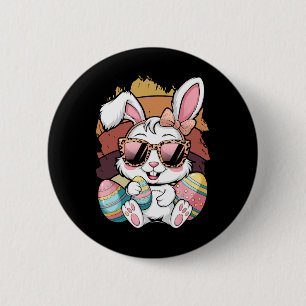 Cute Pink Plädoyer Pattern Easter Bunny Face Rabbi Button