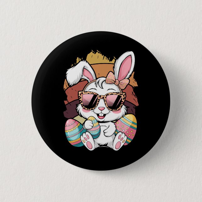 Cute Pink Plädoyer Pattern Easter Bunny Face Rabbi Button (Vorderseite)