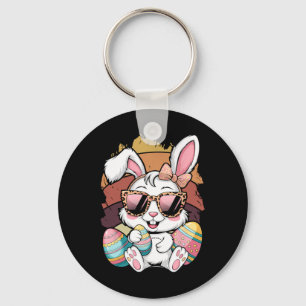 Cute Pink Plädoyer Pattern Easter Bunny Face Rabbi Schlüsselanhänger