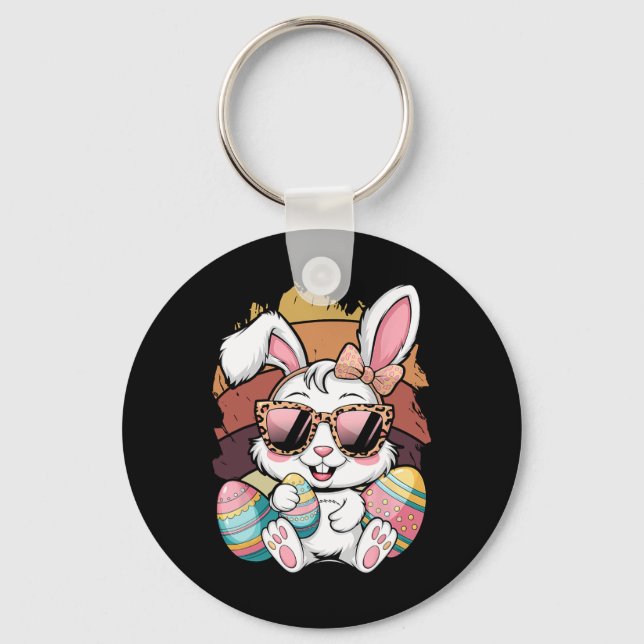 Cute Pink Plädoyer Pattern Easter Bunny Face Rabbi Schlüsselanhänger (Vorderseite)