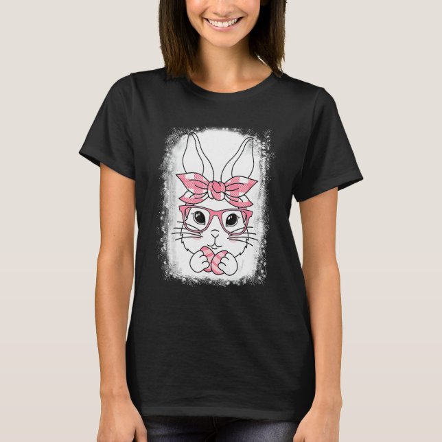 Cute Pink Plädoyer Pattern Easter Bunny Face Rabbi T-Shirt (Vorderseite)
