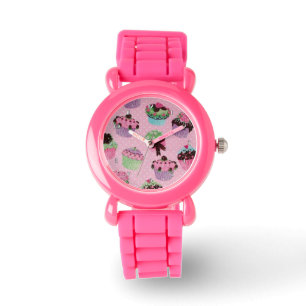 Cute Pink Polka Dot Cupcake Armbanduhr