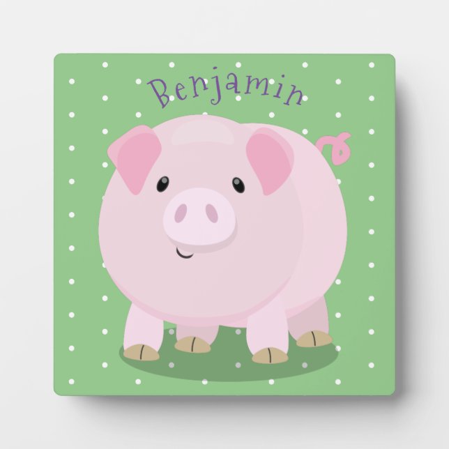 Cute pink pot bellied pig cartoon illustration fotoplatte (Vorderseite)