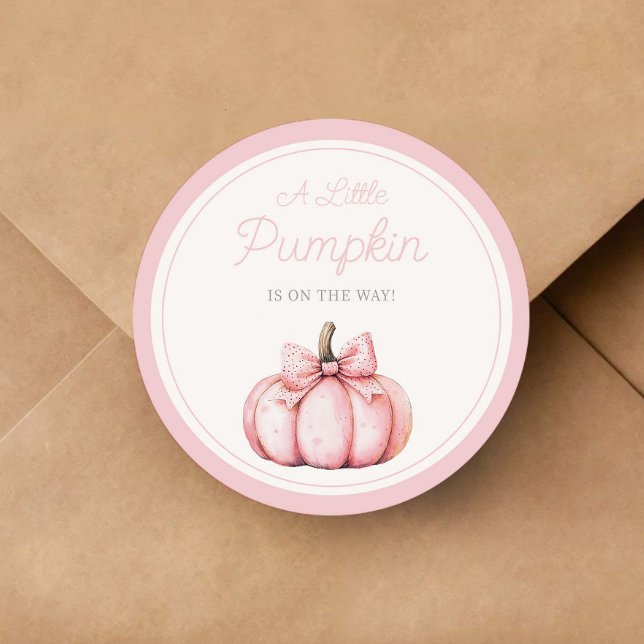 Cute Pink Pumpkin Girl Baby Shower Runder Aufkleber (Cute Pink Pumpkin Girl Baby Shower Classic Round Sticker)