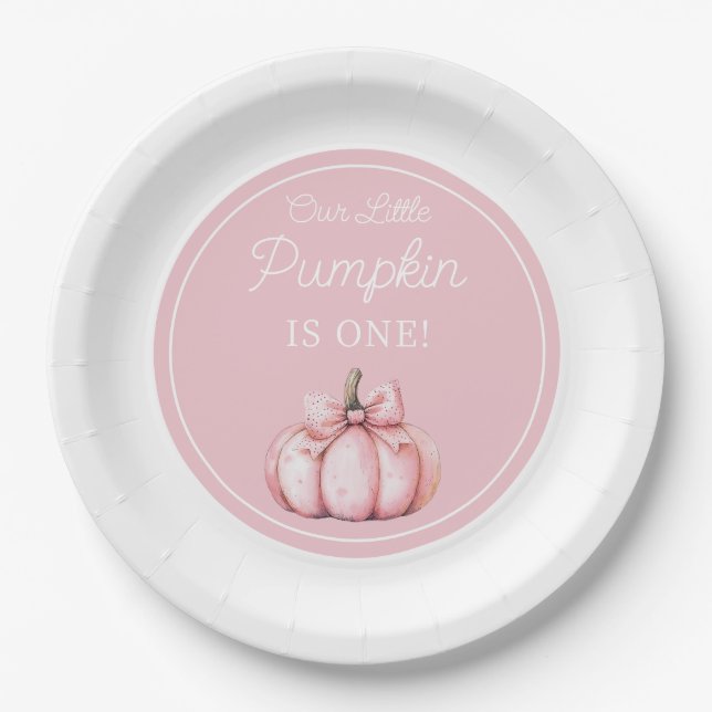 Cute Pink Pumpkin Girl First Birthday Pappteller (Vorderseite)